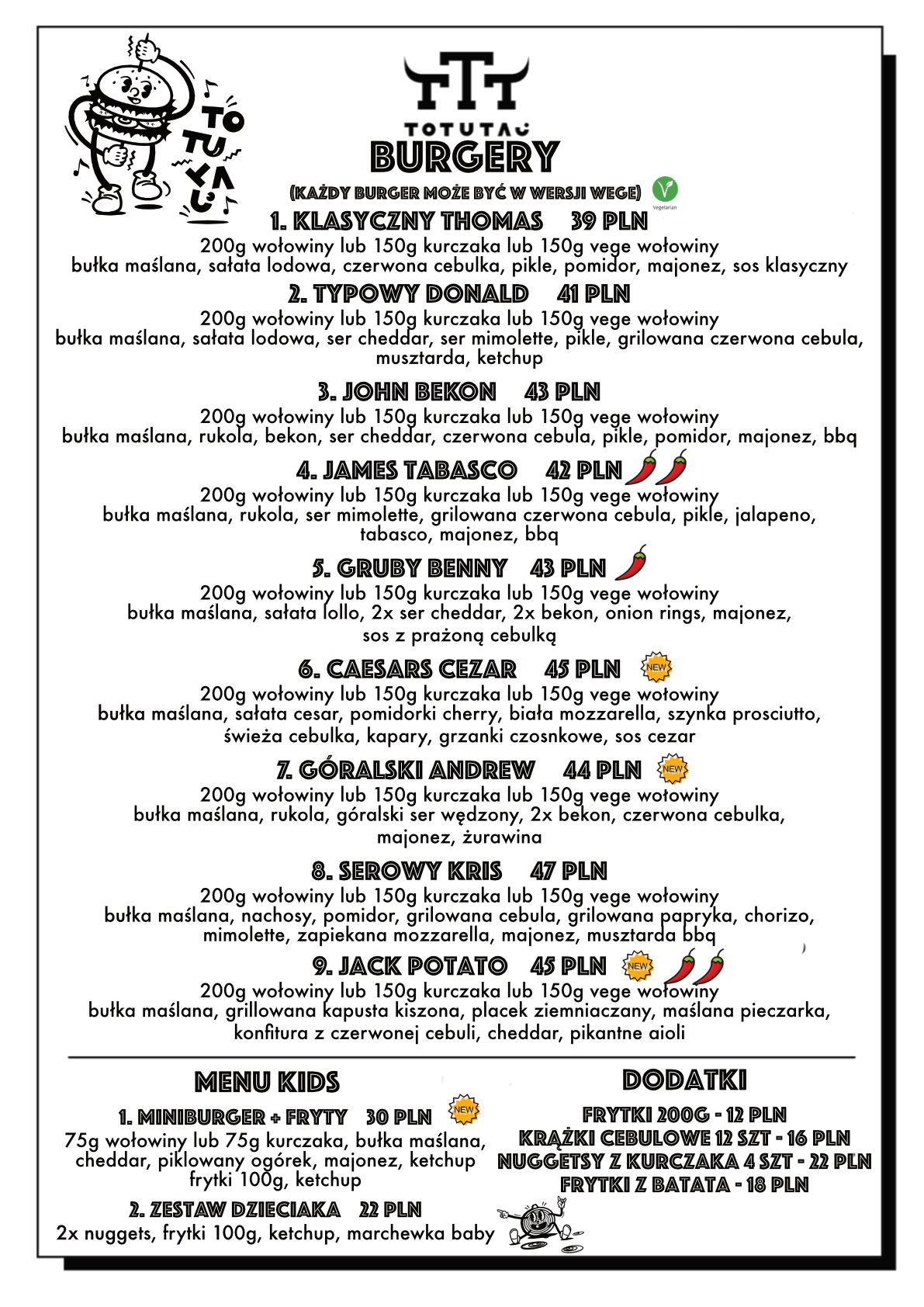 menu burgery